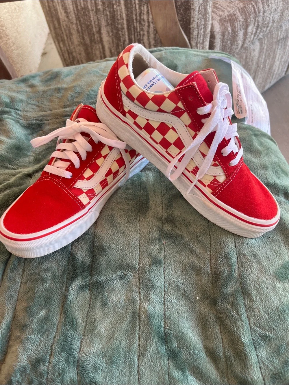 Vans Red and White Checkerboard Lace-Up Sneakers